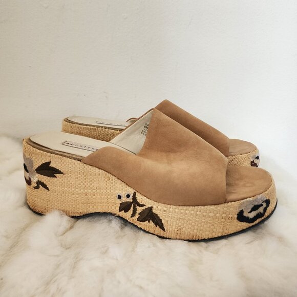 Y2K Apostrophe Wedge Sandals Bromely Size 10W Brown Floral - Picture 5 of 8